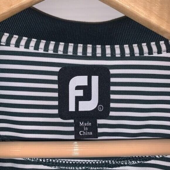 FootJoy Green White Stripe Pullover Collared Athletic Golf Shirt Men Size Large - Picture 5 of 7
